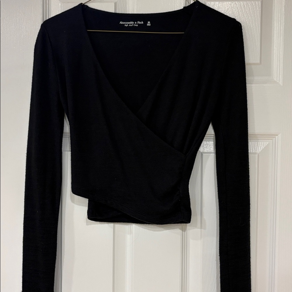 Abercrombie & Fitch Black Long Sleeve Wrap Top